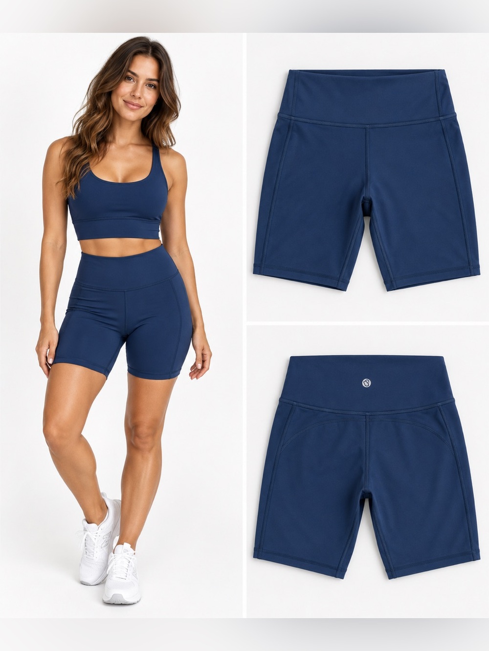 NWT CRZ YOGA Nakedfeel High Rise Biker Shorts French Navy S